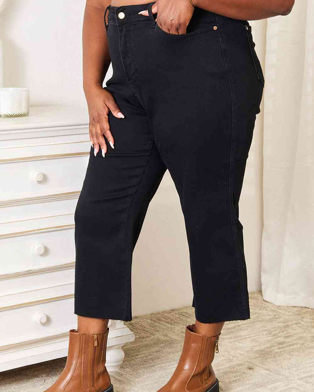 Judy Blue Full Size High Waist Wide Raw Hem Cropped Jeans