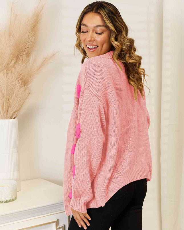 Flower Dropped Shoulder Open Front Cardigan