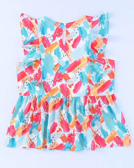 Printed Round Neck Ruffled Peplum Top