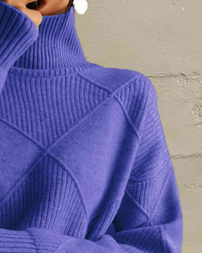 Geometric Turtleneck Long Sleeve Sweater