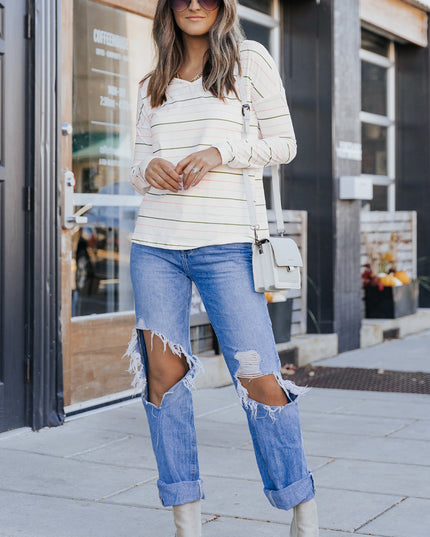 Striped Dropped Shoulder V-Neck Top