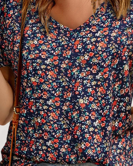 Floral Flutter Sleeve V-Neck Blouse