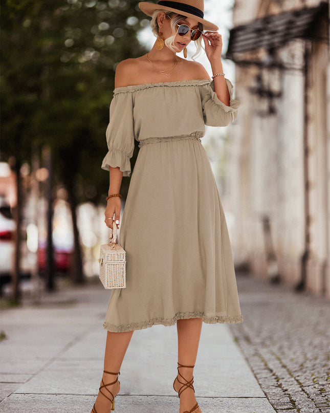 Frilled Off-Shoulder Flounce Sleeve Dress