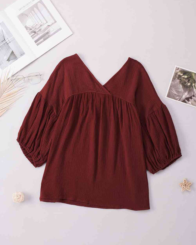 Dropped Shoulder V-Neck Blouse