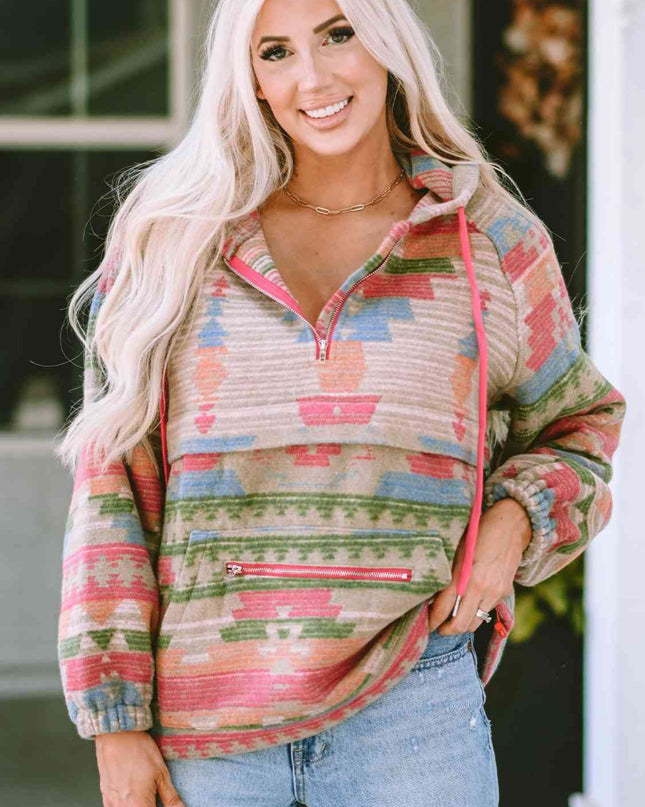 Printed Zip-Up Long Sleeve Hoodie