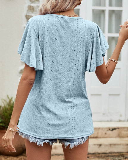 Round Neck Flutter Sleeve Blouse