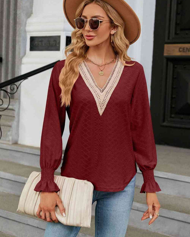 V-Neck Flounce Sleeve Blouse