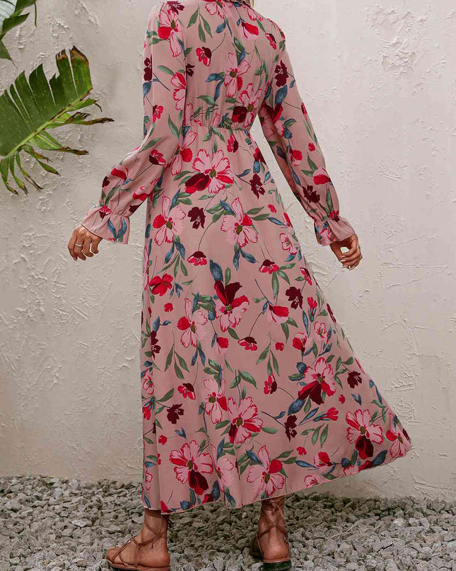 Floral Frill Trim V-Neck Maxi Dress