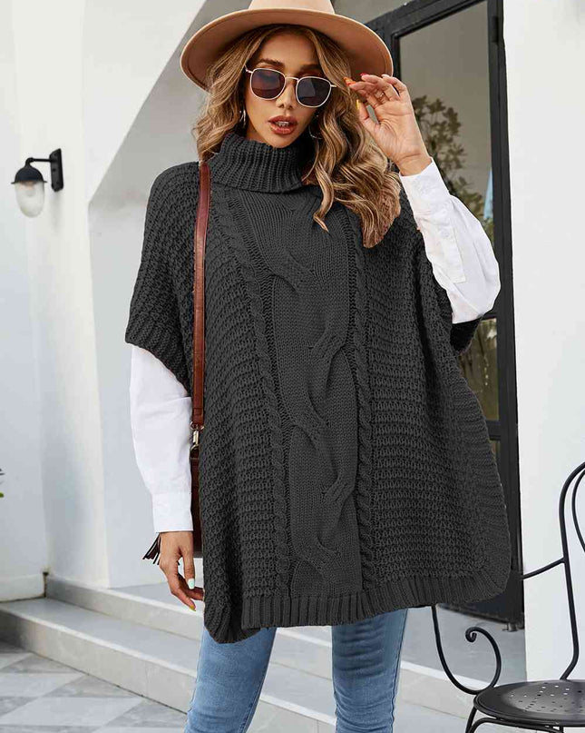 Cable-Knit Turtleneck Slit Sweater