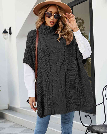 Cable-Knit Turtleneck Slit Sweater