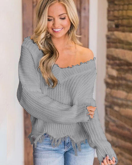Frayed Hem Dropped Shoulder Sweater
