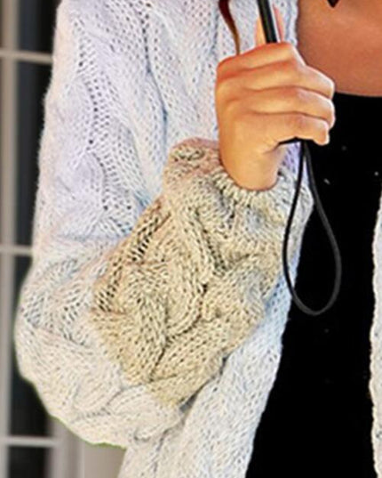 Color Block Open Front Cable-Knit Cardigan
