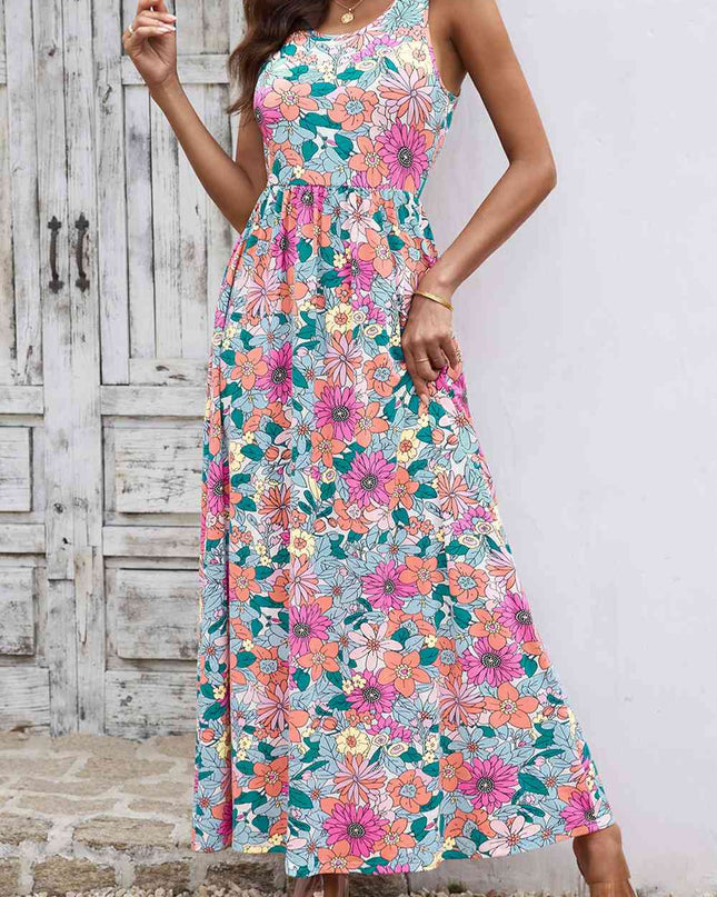 Round Neck Sleeveless Maxi Dress with Pockets