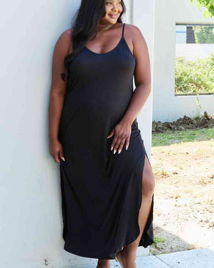Ninexis Good Energy Full Size Cami Side Slit Maxi Dress in Black