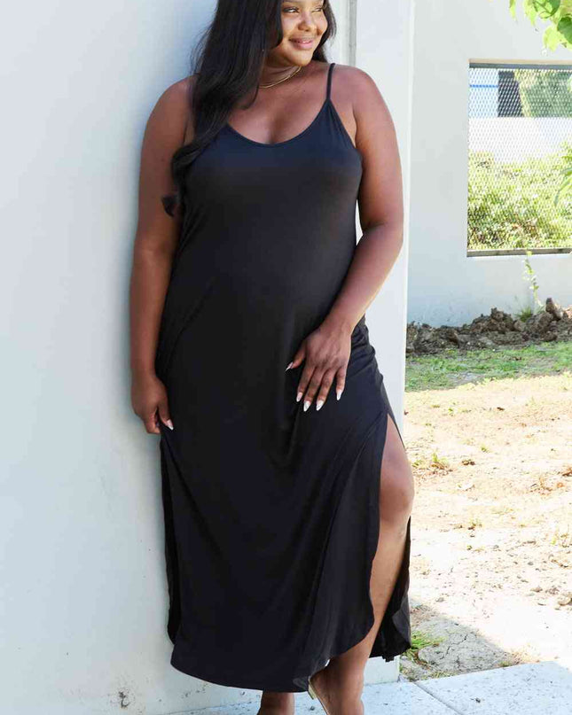 Ninexis Good Energy Full Size Cami Side Slit Maxi Dress in Black