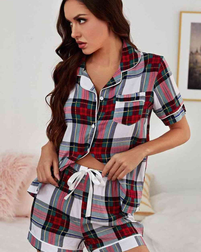 Collared Neck Short Sleeve Tied Two-Piece Lounge Set