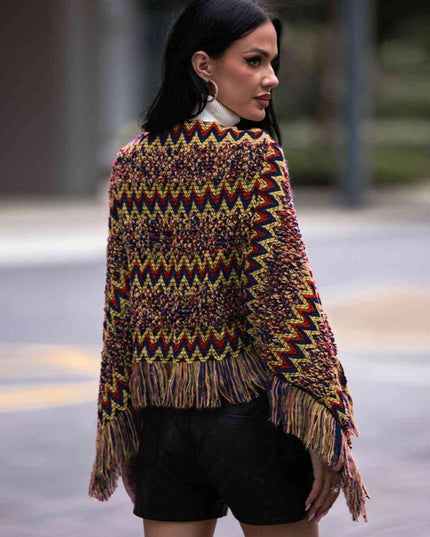 Fringe Hem Boat Neck Poncho