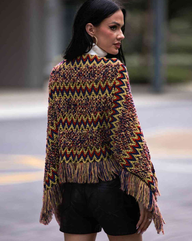 Fringe Hem Boat Neck Poncho