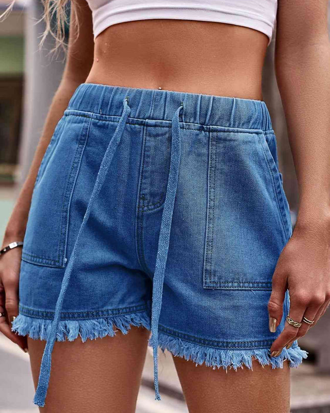Drawstring Raw Hem Denim Shorts