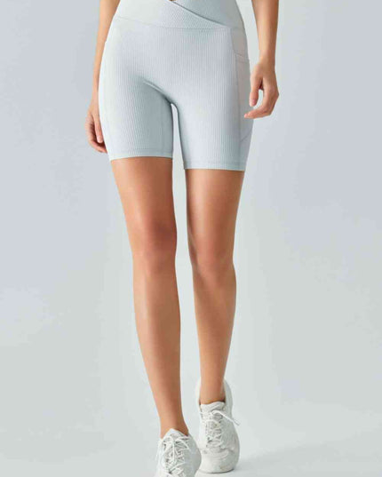 V-Waist Ribbed Sports Biker Shorts with Pockets