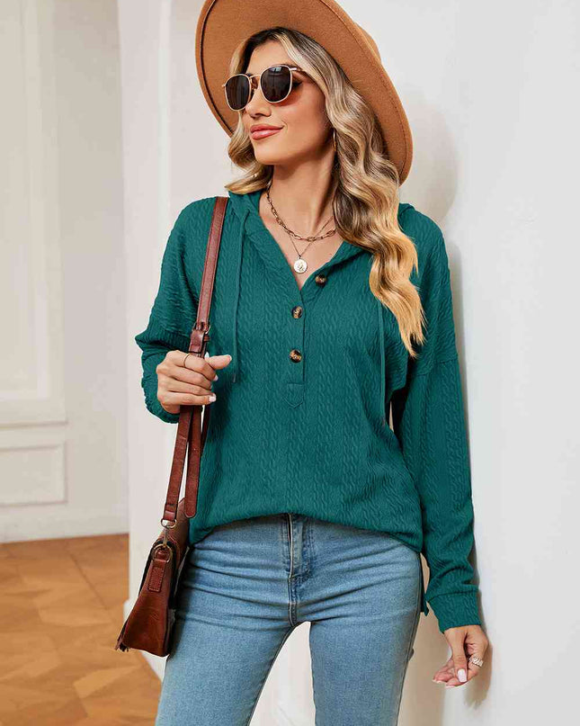 Half-Button Dropped Shoulder Hoodie