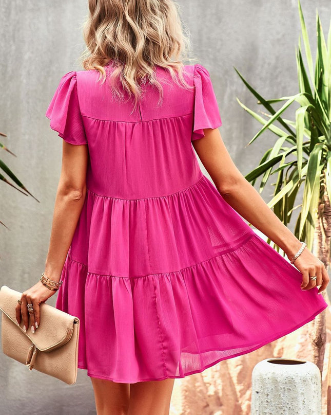 Smocked Puff Sleeve Tiered Mini Dress