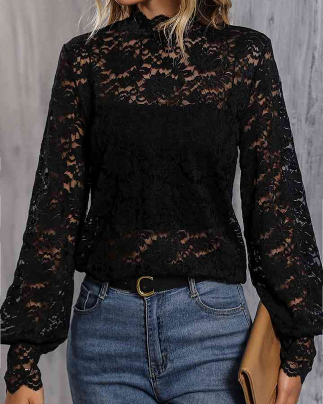 Mock Neck Lace Blouse