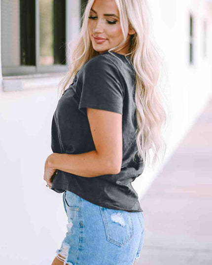 V-Neck Short Sleeve Blouse