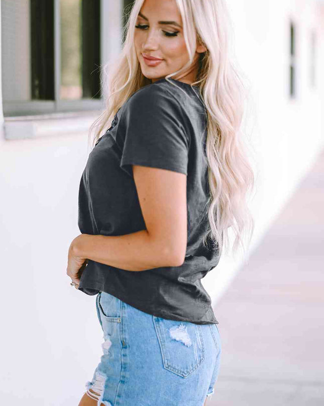V-Neck Short Sleeve Blouse