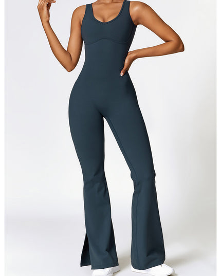 Wide Strap Bootcut Slit Active Jumpsuit