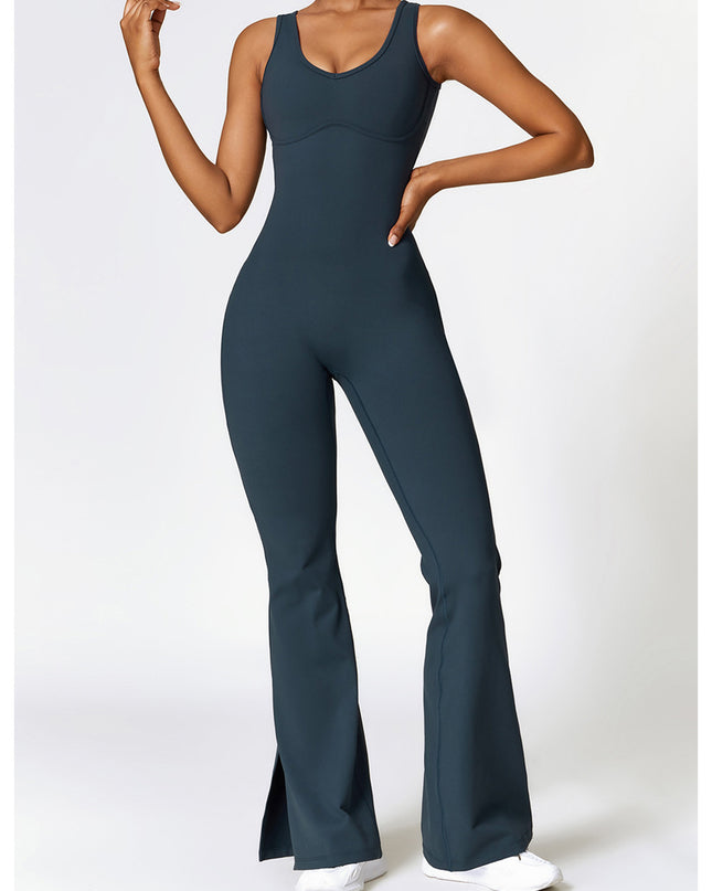 Wide Strap Bootcut Slit Active Jumpsuit