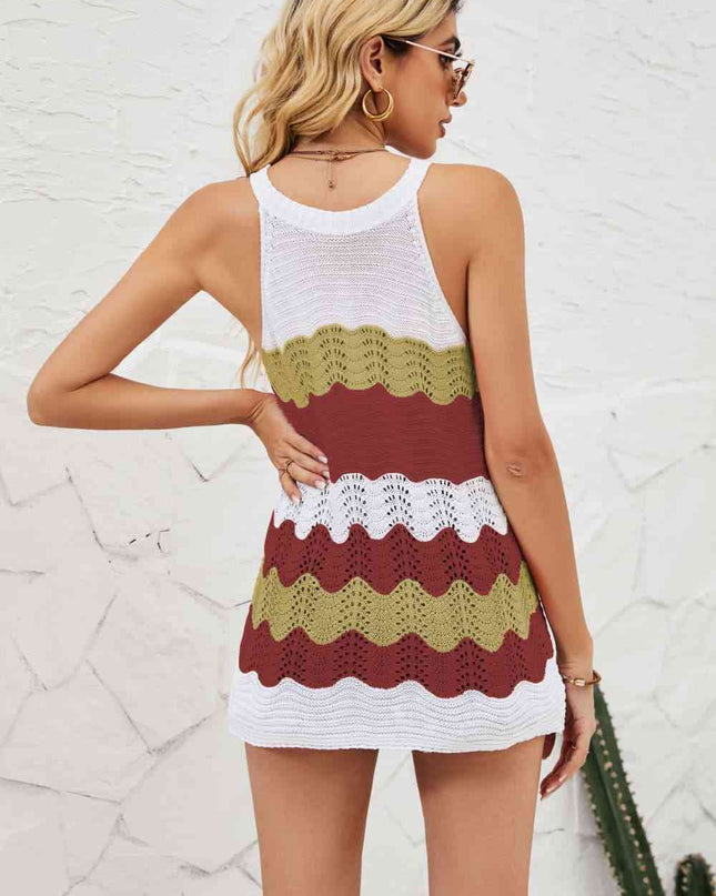 Color Block Round Neck Sleeveless Tunic Knit Top