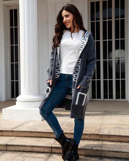 Open Front Long Sleeve Hooded Cardigan