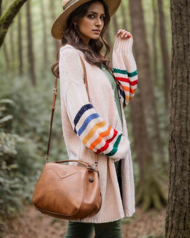 Striped Open Front Long Sleeve Cardigan
