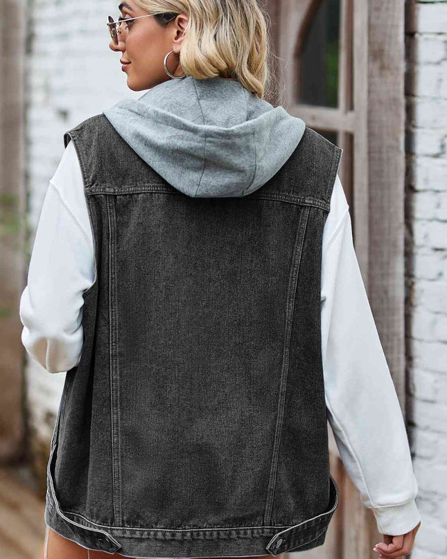Button Up Sleeveless Denim Jacket with Pockets