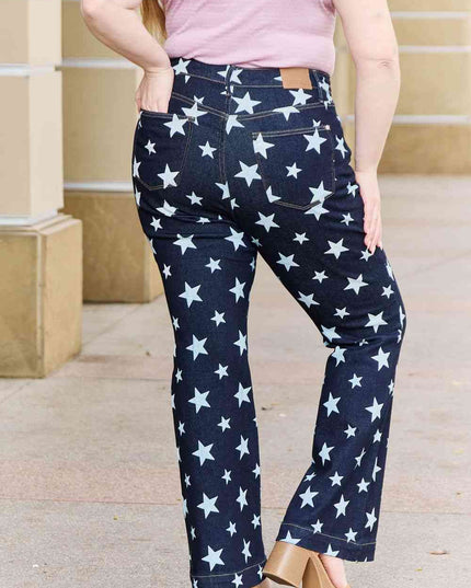Judy Blue Janelle Full Size High Waist Star Print Flare Jeans