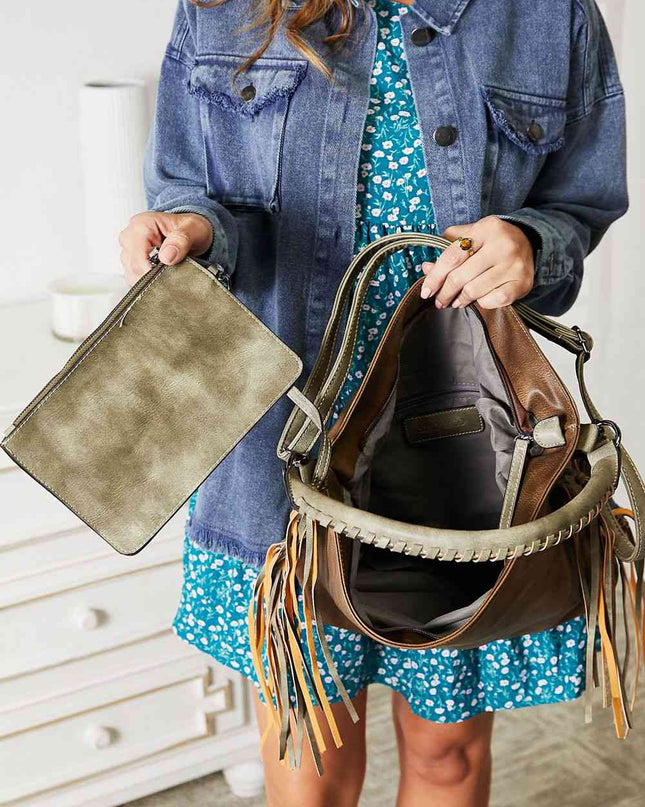 SHOMICO PU Leather Fringe Detail Shoulder Bag