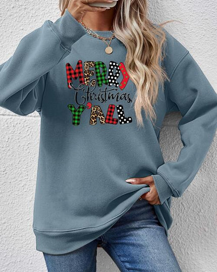 Letter Graphic Round Neck Long Sleeve Sweatshirt