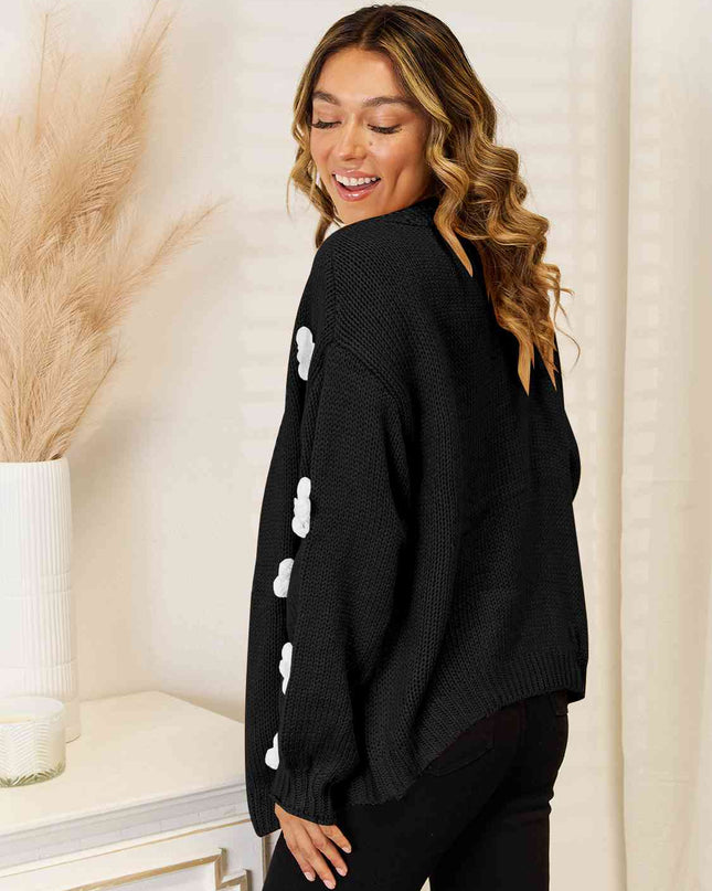 Flower Dropped Shoulder Open Front Cardigan