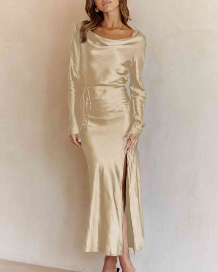 Cowl Neck Long Sleeve Maxi Dress