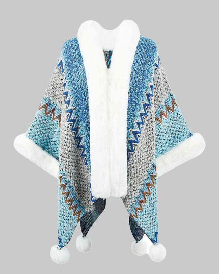 Color Block Open Front Poncho