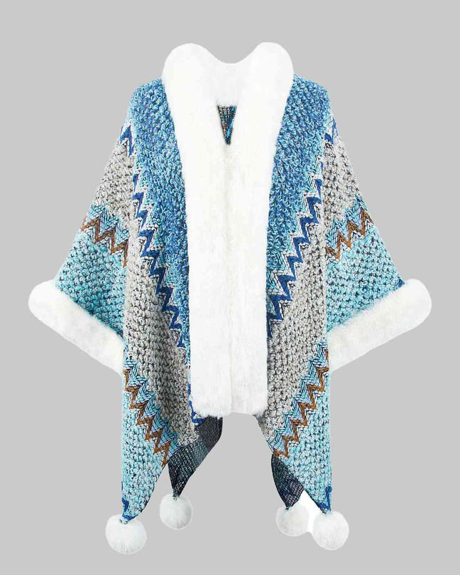 Color Block Open Front Poncho