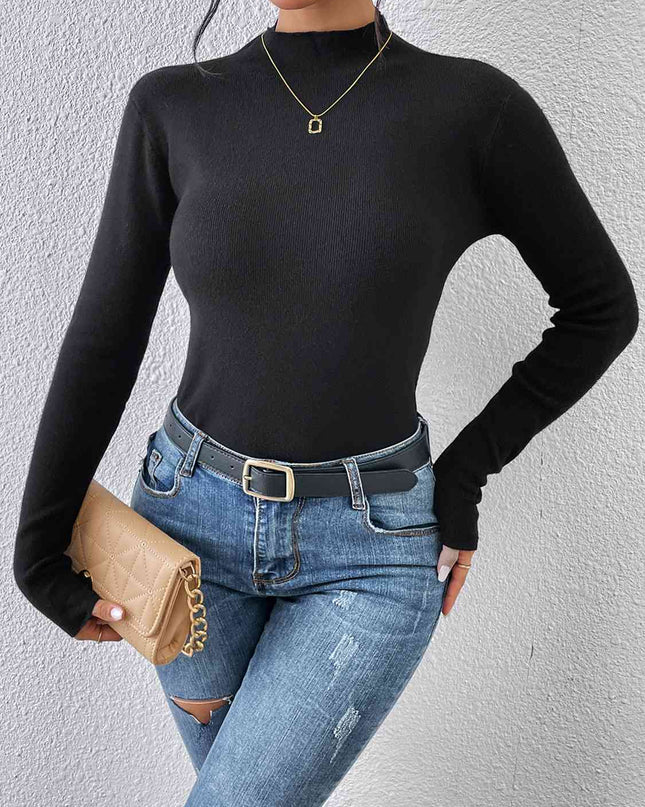 Mock Neck Long Sleeve Knit Top