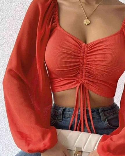 Drawstring Sweetheart Neck Cropped Top