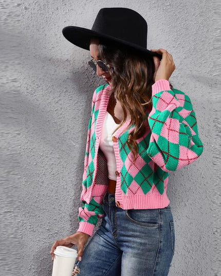 Geometric Button Up Long Sleeve Cardigan