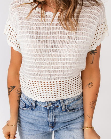 Scalloped Trim Openwork Knit Cropped Top