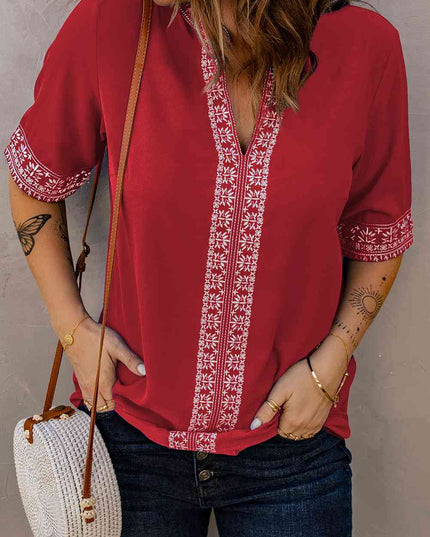 Embroidered V-Neck Top
