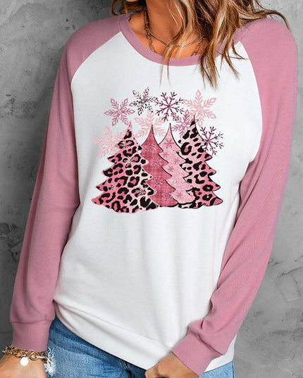 Christmas Tree Graphic Round Neck Long Sleeve T-Shirt