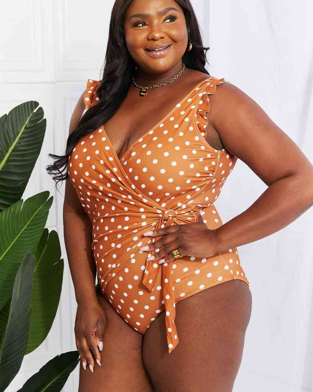 Marina West Swim Full Size Float On Ruffle Faux Wrap One-Piece in Terracotta
