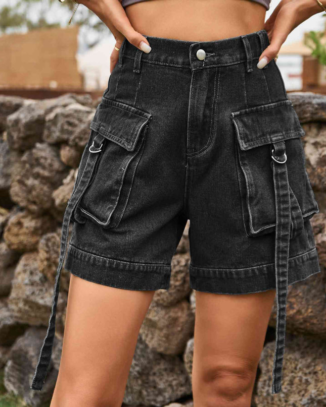 High Waist Denim Cargo Shorts
